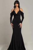 Black Mermaid Maxi Evening Dress with Sleeves