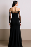 Black Off the Shoulder Chiffon Long Formal Dress with Sleeves