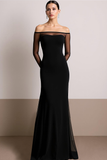 Black Off the Shoulder Chiffon Long Formal Dress with Sleeves