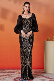 Sparkly Black Golden Sheath Maxi Mother of the Bride Dress with Sequins