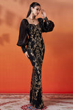Sparkly Black Golden Sheath Maxi Mother of the Bride Dress with Sequins