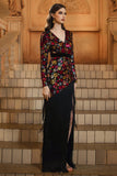 Sparkly Black Sheath V-Neck Floral Mother of the Bride Dress with Fringes