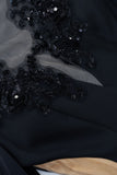 Black Mermaid Illusion Boat Neck Long Mother of the Bride Dress with Appliques