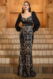 Sparkly Black Golden Sequins Mermaid Mother of the Bride Dress with Beading