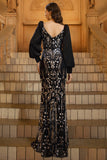 Sparkly Black Golden Sequins Mermaid Mother of the Bride Dress with Beading