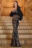 Sparkly Black Golden Sequins Mermaid Mother of the Bride Dress with Beading