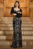 Sparkly Black Golden Sequins Mermaid Mother of the Bride Dress with Beading