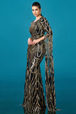 Sparkly Black Golden Boat Neck Mermaid Mother of the Bride Dress with Cape
