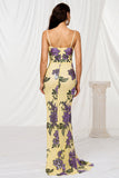 Sparkly Yellow Floral Mermaid Maxi Prom Dress with Slit