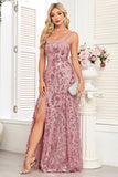 Sparkly Sequin Black A Line Long Prom Dress with Slit
