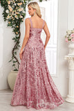 Sparkly Sequin Black A Line Long Prom Dress with Slit