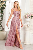 Sparkly Sequin Black A Line Long Prom Dress with Slit