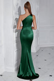 Burgundy One Shoulder Mermaid Long Prom Dress with Slit