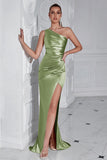 Burgundy One Shoulder Mermaid Long Prom Dress with Slit