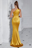 Burgundy One Shoulder Mermaid Long Prom Dress with Slit