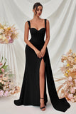 Simple Black Mermaid Maxi Prom Dress with Side Cape