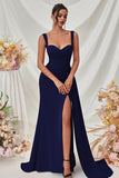 Simple Black Mermaid Maxi Prom Dress with Side Cape