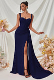 Simple Black Mermaid Maxi Prom Dress with Side Cape