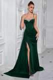 Sparkly Black Mermaid Spaghetti Straps Long Prom Dress with Side Cape