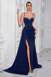 Sparkly Black Mermaid Spaghetti Straps Long Prom Dress with Side Cape