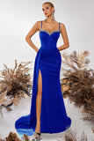 Sparkly Black Mermaid Spaghetti Straps Long Prom Dress with Side Cape