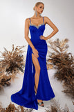 Sparkly Black Mermaid Spaghetti Straps Long Prom Dress with Side Cape