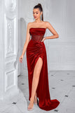 Navy Corset Strapless Mermaid Maxi Prom Dress with Slit