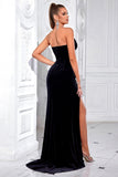 Sparkly Black Mermaid Long Corset Prom Dress with Slit