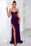 Sparkly Black Mermaid Long Corset Prom Dress with Slit