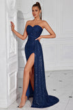 Sparkly Burgundy Sweetheart Long Sequin Prom Dress with Side Cape