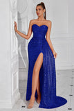Sparkly Burgundy Sweetheart Long Sequin Prom Dress with Side Cape