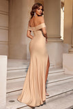 Simple Burgundy Off the Shoulder Mermaid Maxi Prom Dress with Slit