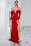 Sparkly Black Long Off the Shoulder Prom Dress with Slit