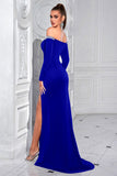 Sparkly Black Long Off the Shoulder Prom Dress with Slit