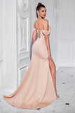 Blush Corset Mermaid Off the Shoulder Long Prom Dress with Slit