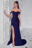Blush Corset Mermaid Off the Shoulder Long Prom Dress with Slit