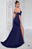 Blush Corset Mermaid Off the Shoulder Long Prom Dress with Slit