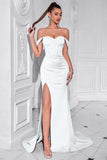 Blush Corset Mermaid Off the Shoulder Long Prom Dress with Slit