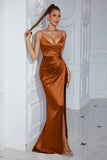 Dark Green Ruched Spaghetti Straps Maxi Prom Dress with Slit