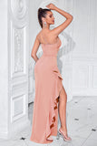 Black One Shoulder Mermaid Ruffled Long Prom Dress with Slit