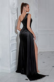 Sparkly Black Mermaid One Shoulder Maxi Prom Dress with Side Cape
