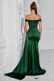 Dark Green Mermaid Off the Shoulder Ruched Maxi Prom Dress with Slit
