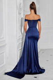 Dark Green Mermaid Off the Shoulder Ruched Maxi Prom Dress with Slit