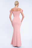 Blush Off the Shoulder Long Mermaid Prom Dress with 3D Flowers