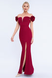 Blush Off the Shoulder Long Mermaid Prom Dress with 3D Flowers