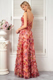 Blush A Line Spaghetti Straps Long Floral Prom Dress with Ruffles