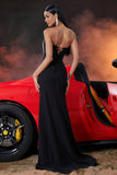 Black Mermaid Fringed Strapless Maxi Prom Dress with Slit