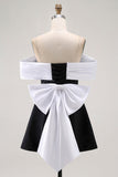 Black Off the Shoulder A Line Short Cocktail Dress with Bow