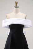 Black Off the Shoulder A Line Short Cocktail Dress with Bow