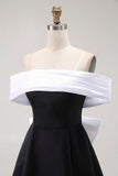 Black Off the Shoulder A Line Short Cocktail Dress with Bow